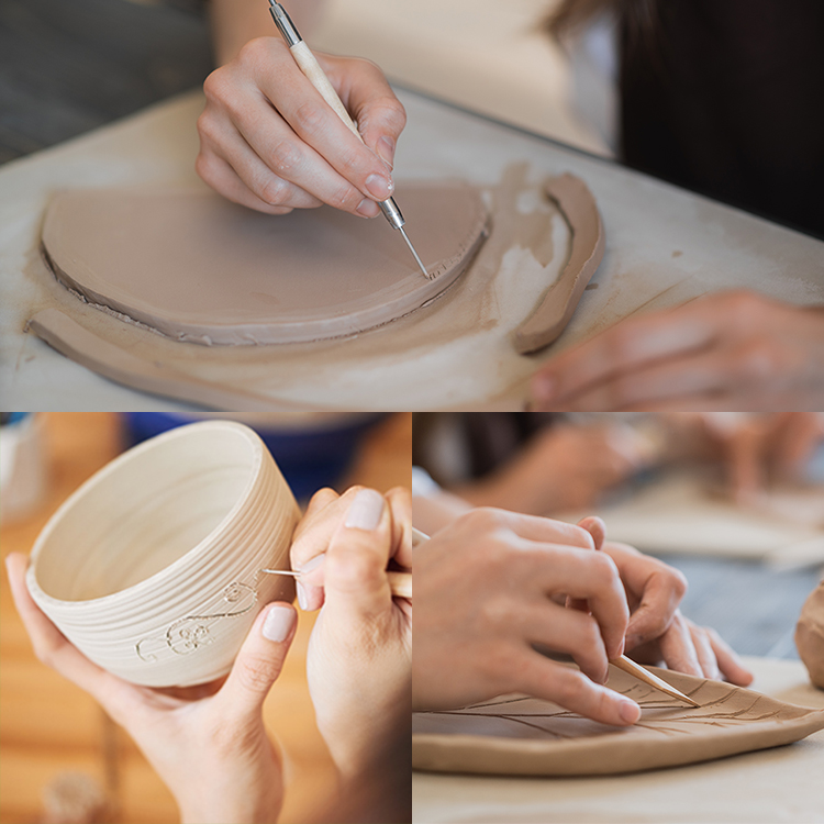 Set mit Werkzeugen für Bildhauerei und Polymerton