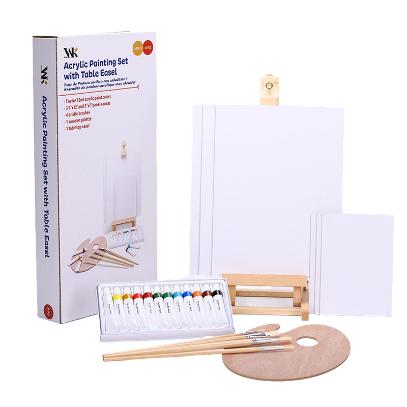 Acrylfarbenset mit Tisch -Staffelei in Leinwand